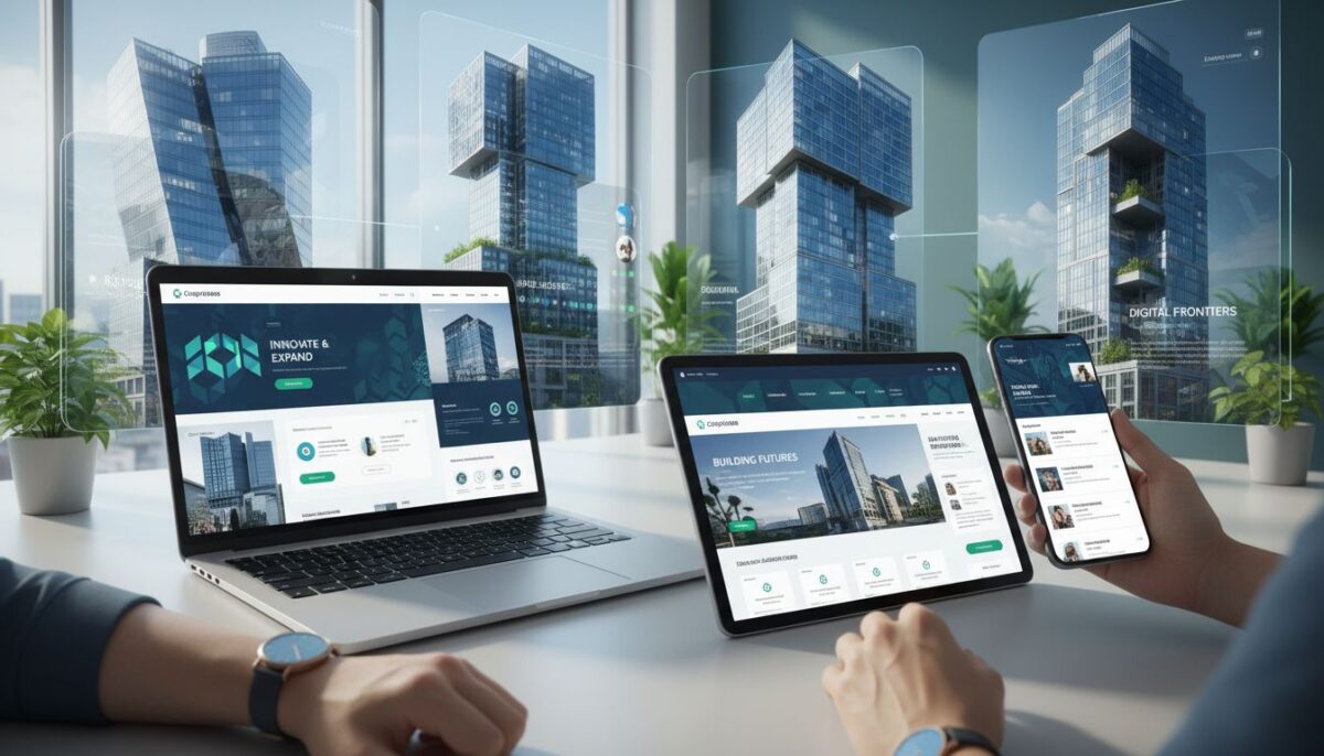 Modern digital devices displaying inspiring corporate websites