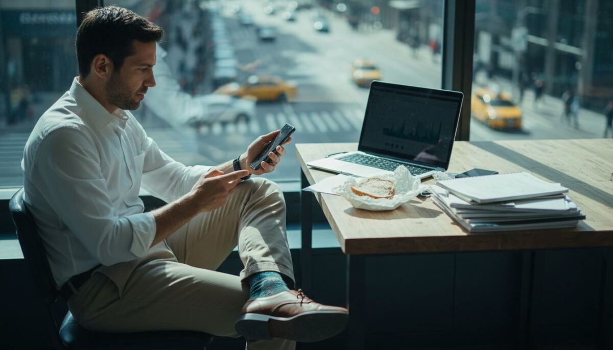 Business owner checks website on phone