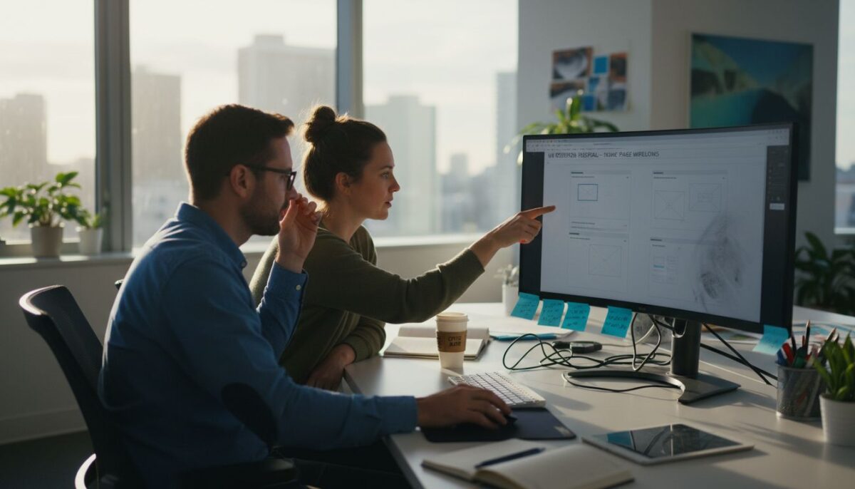 Website designers collaborating on prototypes