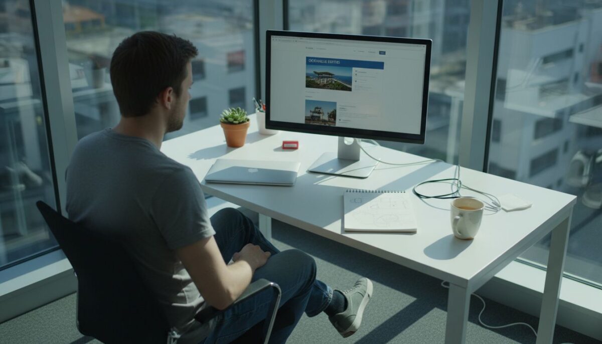 Web designer in minimalist corner office