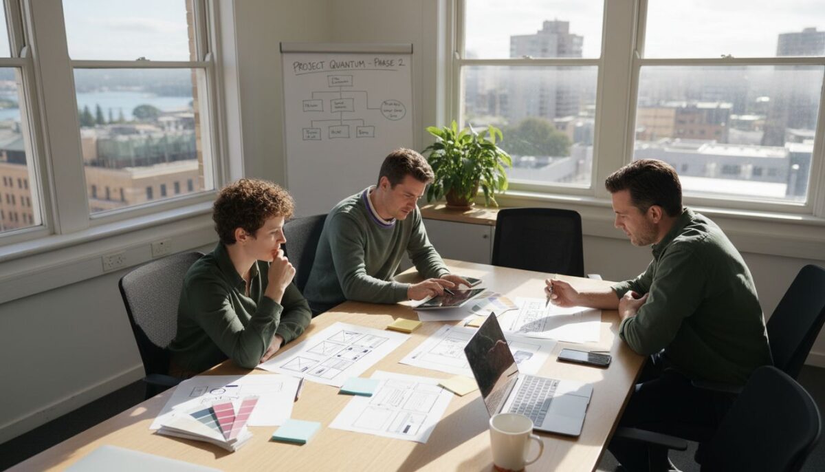 Team meeting for website redesign planning