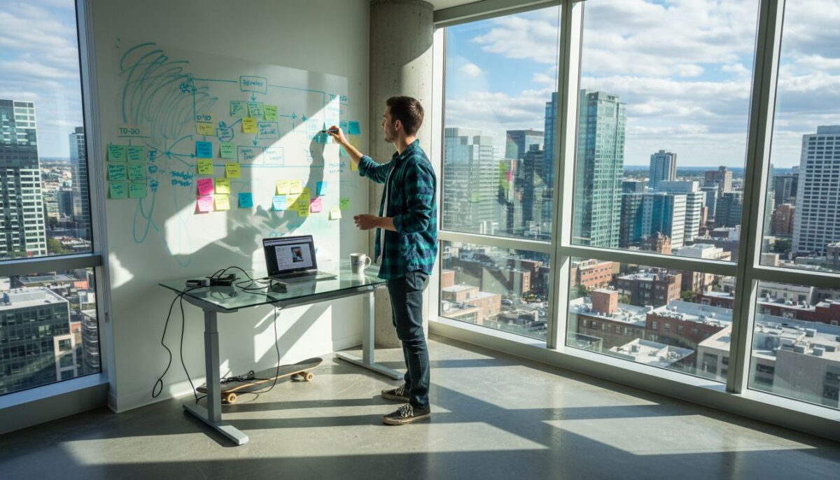 Web designer mapping website structure on whiteboard