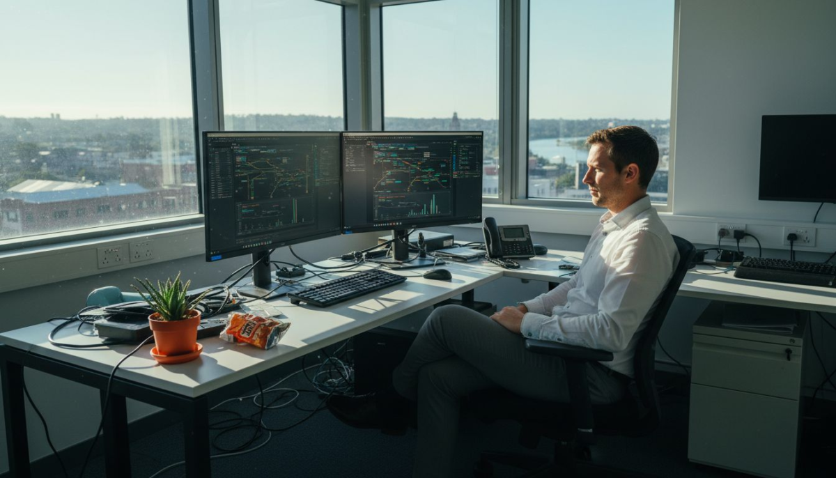 IT professional managing business website setup