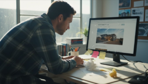 Web designer reviewing builders website interface