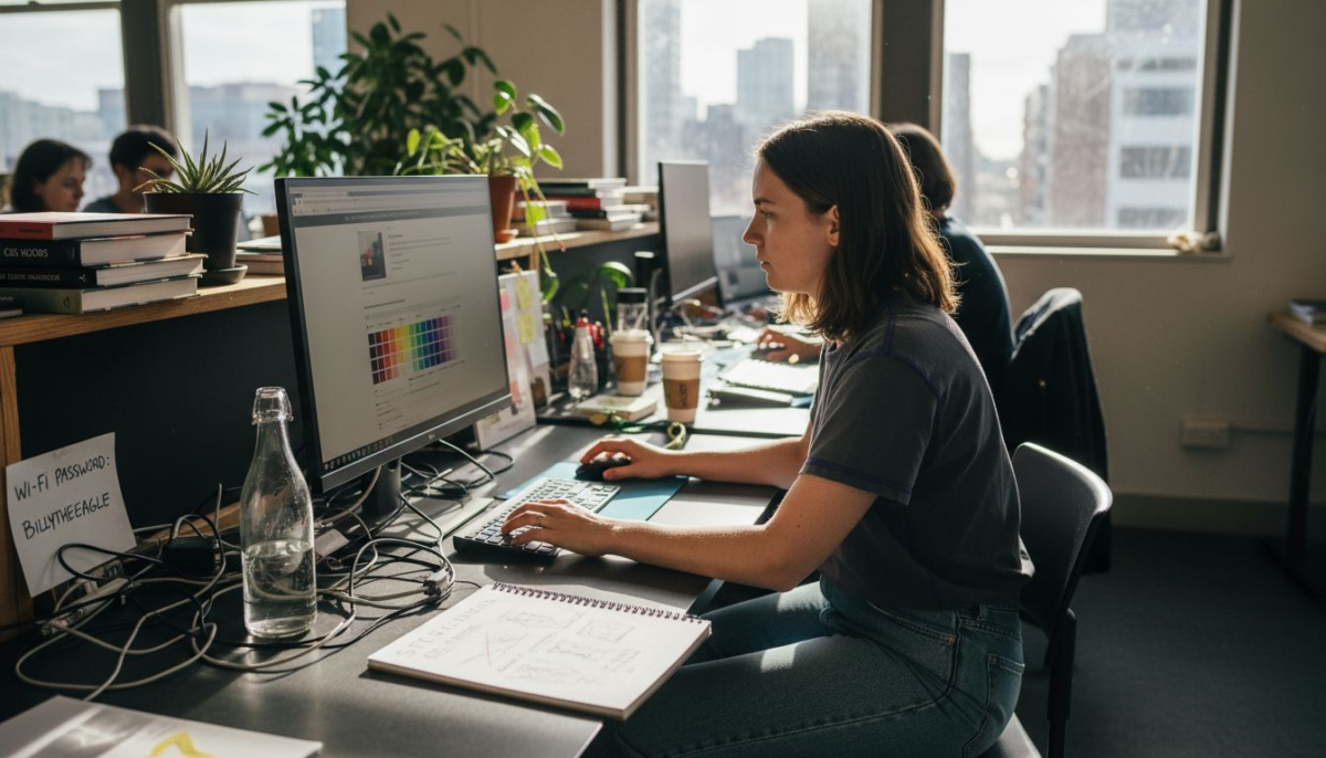 Web designer adjusting AI website wireframe