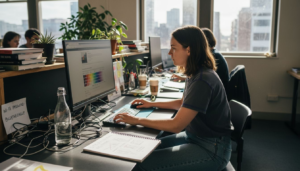 Web designer adjusting AI website wireframe