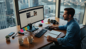 Developer reviewing website usability in office