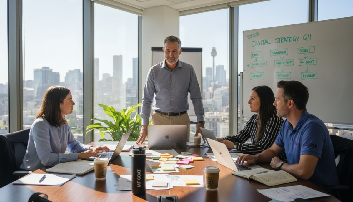 Small business owner leading digital strategy meeting