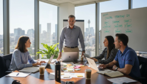 Small business owner leading digital strategy meeting