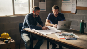 Builders review website content ideas together