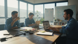 Web designers reviewing WordPress wireframes