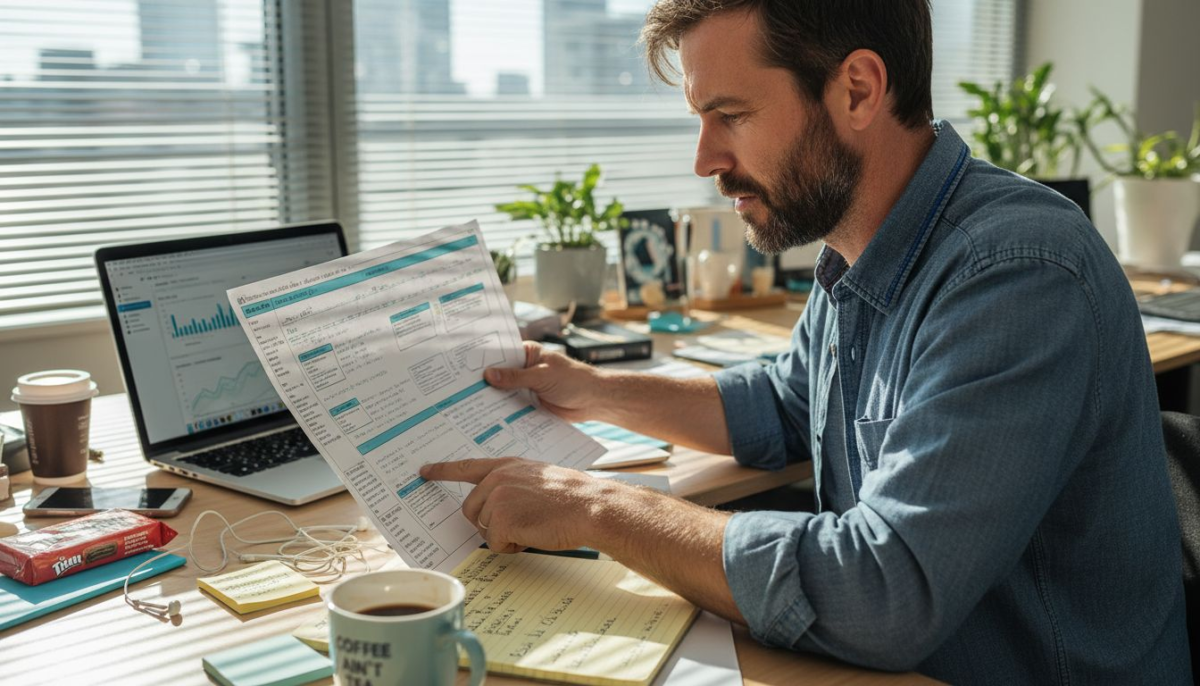Man planning website content for SEO at desk