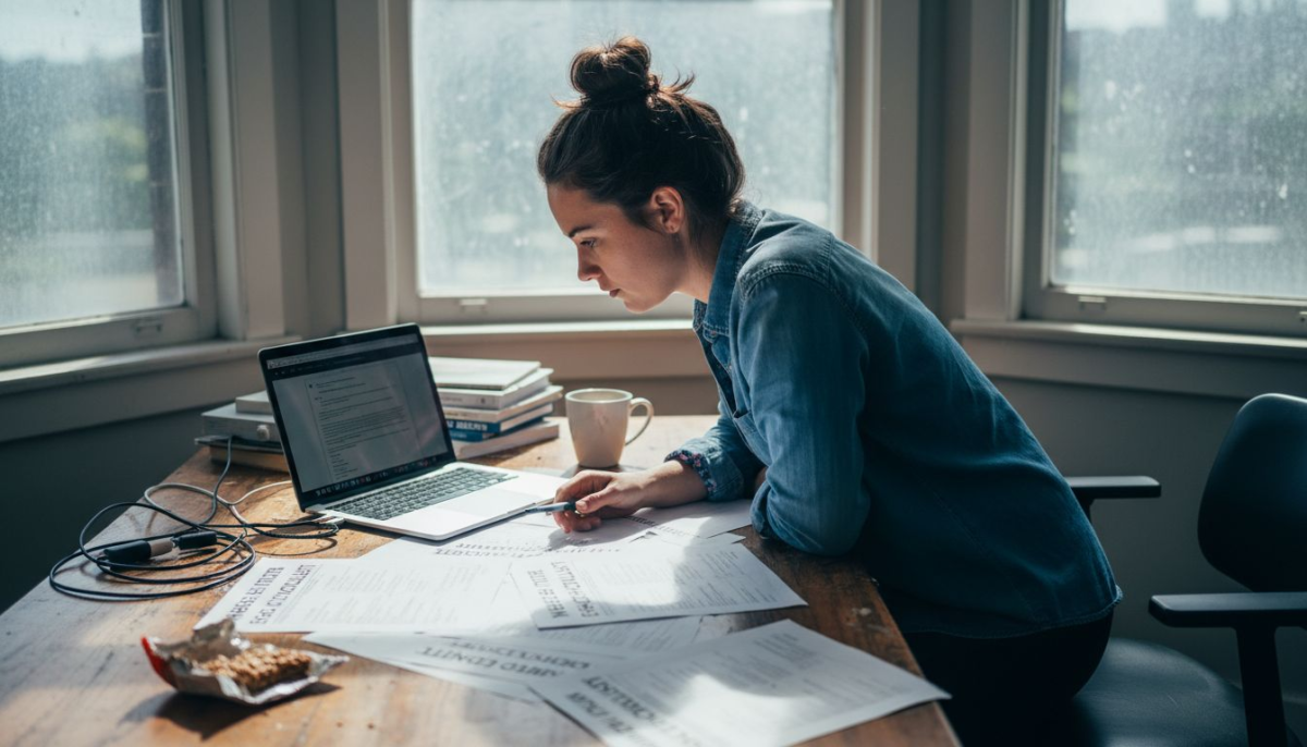 Web designer organizing website launch checklist workspace