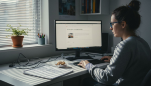 Web designer optimizing WordPress site at desk