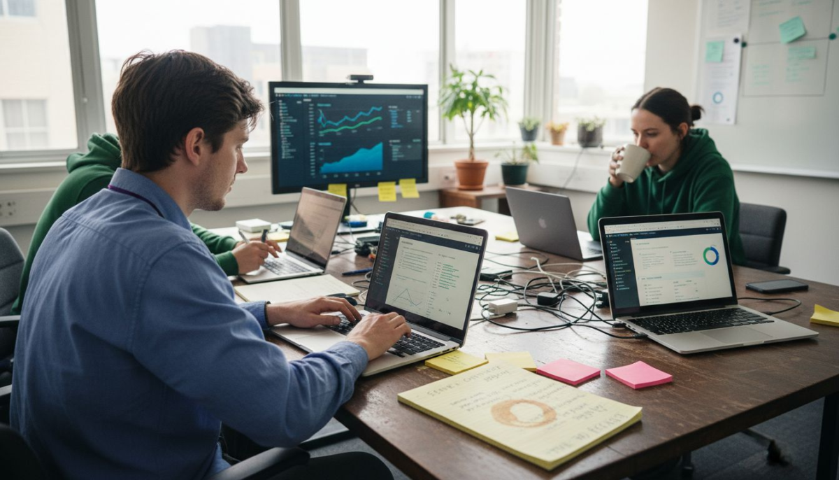 Web team checking site performance reports