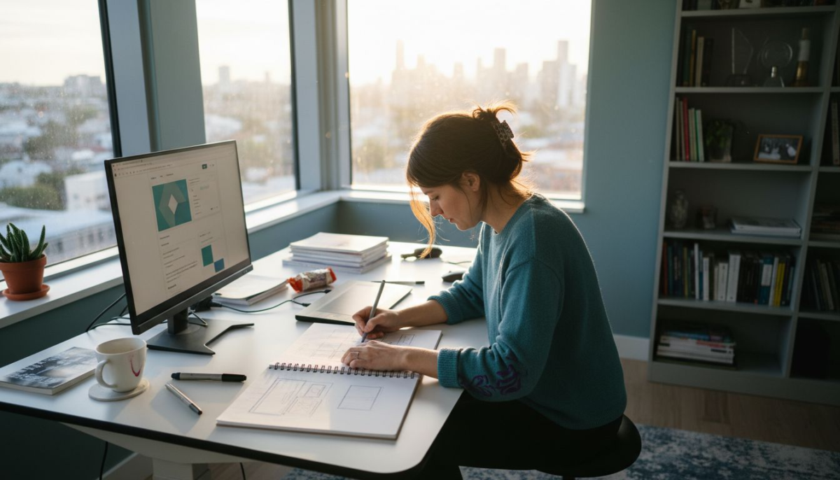 Web designer sketching adaptive web layouts