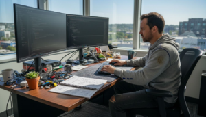 Developer working on WordPress backend systems